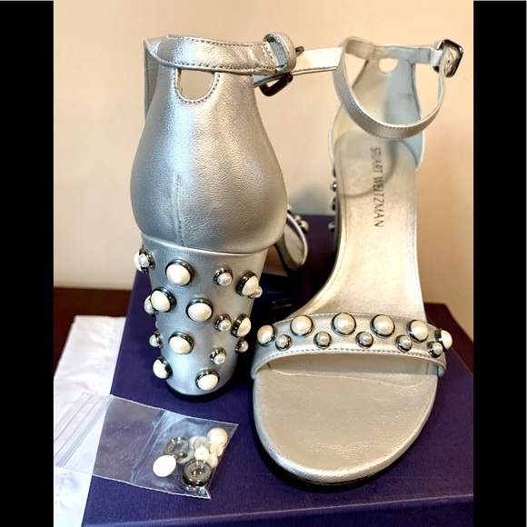 Stuart Weitzman Metallic Silver Bing Pearl Sandals - Picture 3 of 6